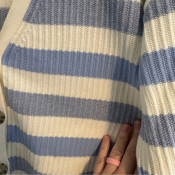 Talbots Blue White Striped Cardigan Sweater Medium - Picture 10 of 15